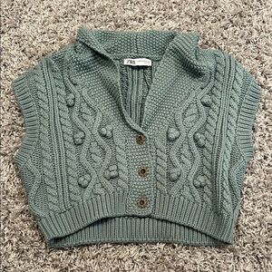Zara Blue/ Green Cable Knit Sweater Vest